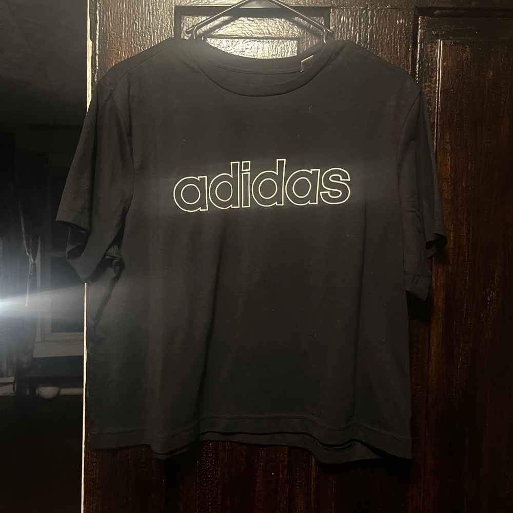 ADIDAS PRIMEGREEN AEROREADY short sleeve crop top black white women's sz Large